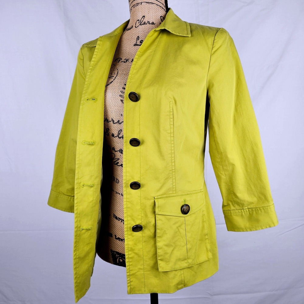 Stunning Yellow Green DONCASTER Cotton Lyocell Spandex Utility Jacket‎ Blazer 6P
